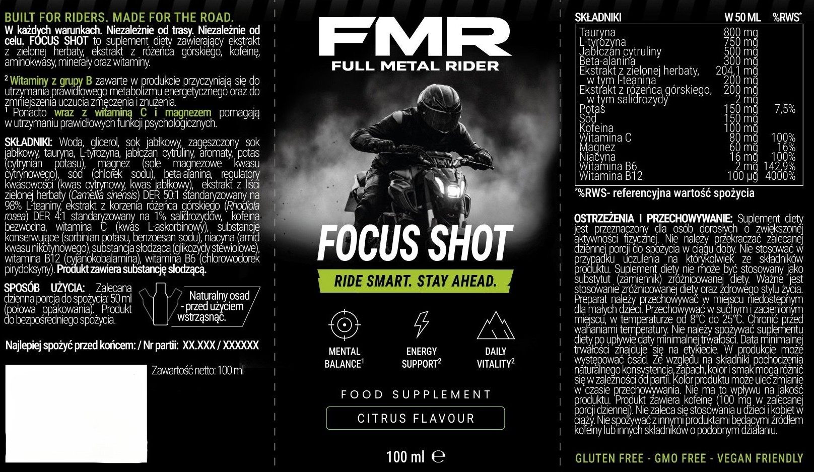 FMR Ride Focus Shot - aktualna etykieta i skład produktu